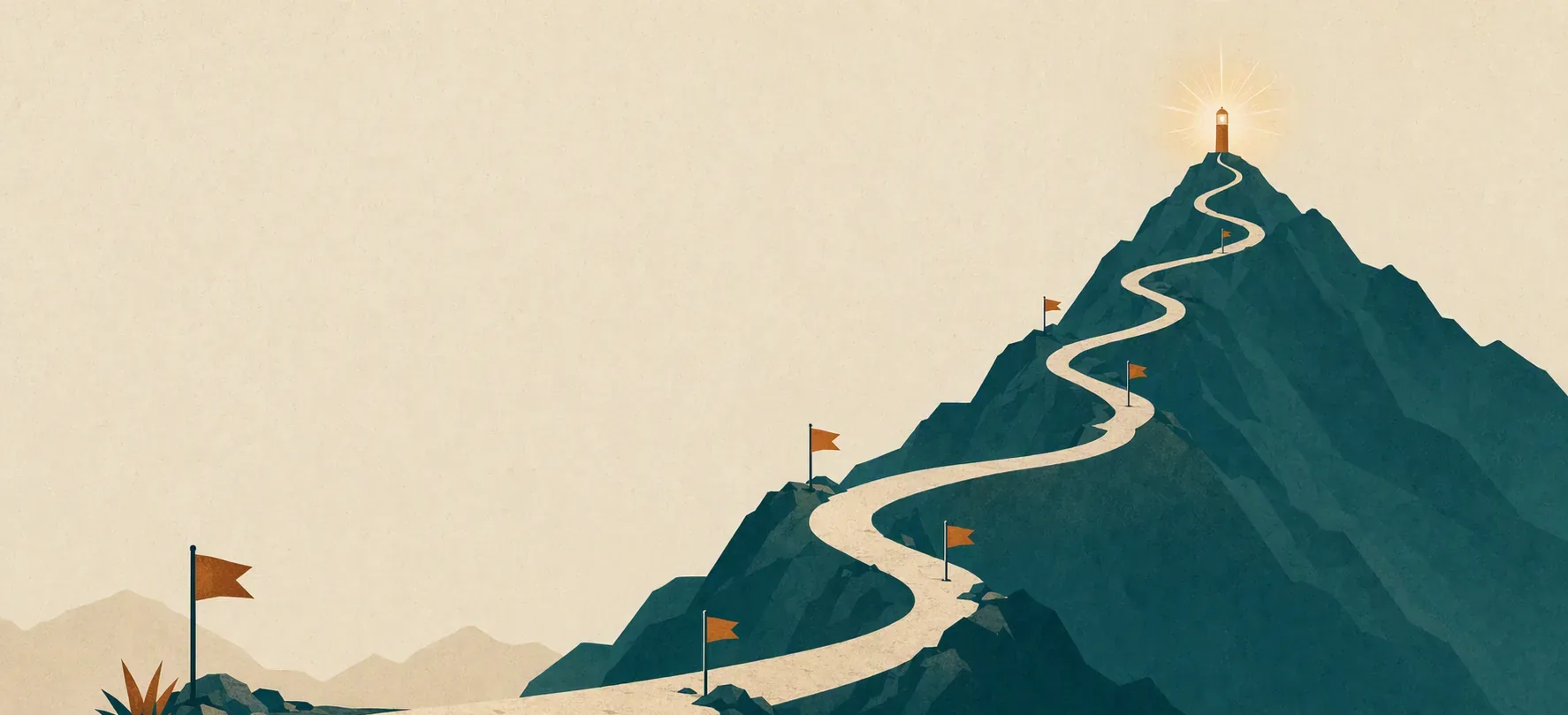 登山路径与里程碑插画：学习轨迹