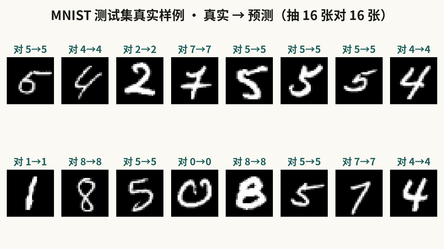 MNIST 手写数字样本网格(真实数据)